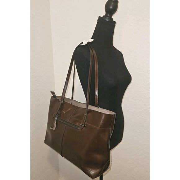 S-zone Brown Leather Tote Shoulder Handbag 17x10x5 - Picture 2 of 10